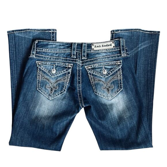 Rock Revival Women’s Sz 28 Swarovski Crystal Easy Boot Jeans Jamie Stretch Denim - Picture 9 of 14